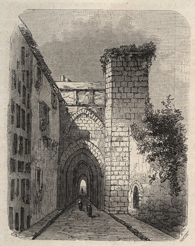 Indgangen til den arabiske Medrese (højere skole) i Jerusalem, hvor templets Mesha-stele blev begravet - indgravering i "The Illustrious World"" fra januar 1873 af Unknown artist