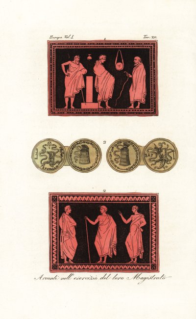 Benævnt archon eller overdommer, der undersøger en ung mand 1, og archon med to deputerede 2 af Unknown artist