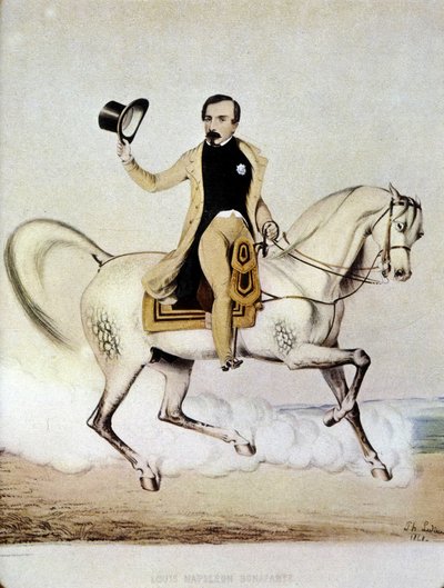 Rytterportræt af Louis Napoleon Bonaparte (Louis-Napoleon III) i civilt tøj i 1848. af Unknown artist