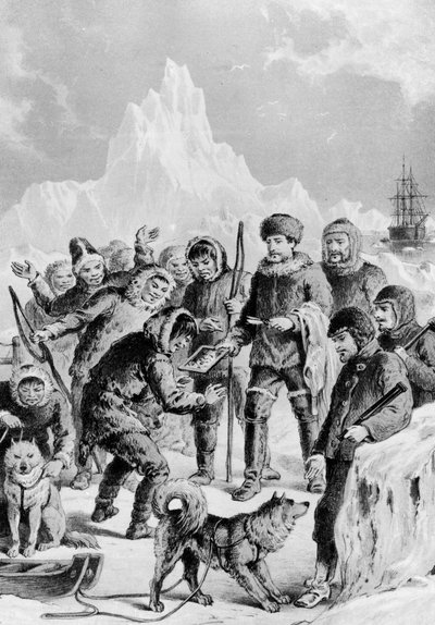 Eskimoer opdager et spejl bragt af ekspeditioner - Artic Expedition fra britiske og udenlandske kyster fra de tidligste til ekspeditionerne i 1875. af Unknown artist