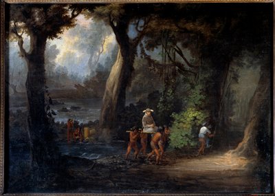 Evangelisering: "" Banks missionærer i Sydamerika bæres af indianerne""" Anonymt maleri fra det 19. århundrede. La Rochelle, New World Museum af Unknown artist