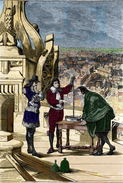 Oplev Blaise Pascal med et kviksølvbarometer på toppen af Tour Saint Jacques la Boucherie i Paris. af Unknown artist