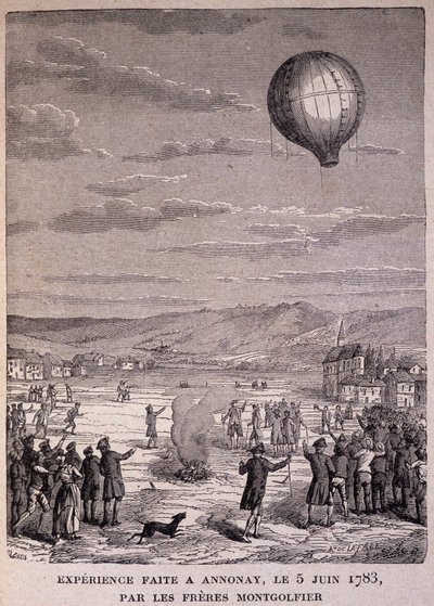 Eksperiment udført på Annonay den 5. juni 1783 af Montgolfier Brothers - i "" Les Contemporains", n.d. slutningen af det 19. århundrede. af Unknown artist