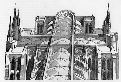 Ydre og øvre del af Cathedrale de Chartres (28) siden branden den 4. og 5. juni - i "Le magasin maleriske", juli 1836. af Unknown artist