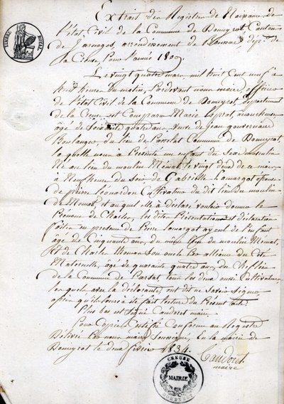 Uddrag af fødselsregisteret for statsborgeren i Dommyrot kommune, bekræftet kopi af 2. februar af Unknown artist