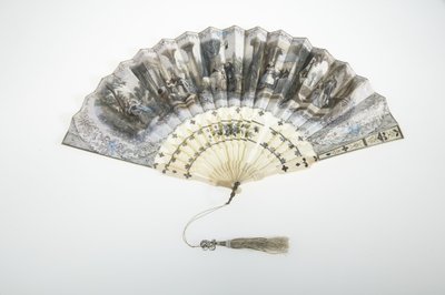 Ventilator, ca. 1850, Malet papir, ben, sølv og silke- og metallisk trådkvast, Fremstilling ukendt af Unknown artist