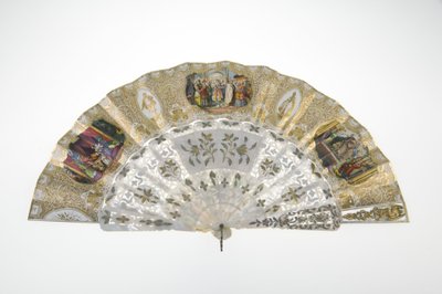 Ventilator, ca. 1860, Trykt og malet papir, perlemor, guld, sølv og kobber metaller, og spejl, Maker ukendt af Unknown artist