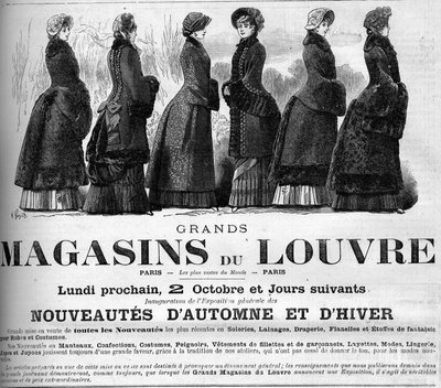 Feminint mode fra det 19. århundrede: reklame for Louvre-varehusene af Unknown artist