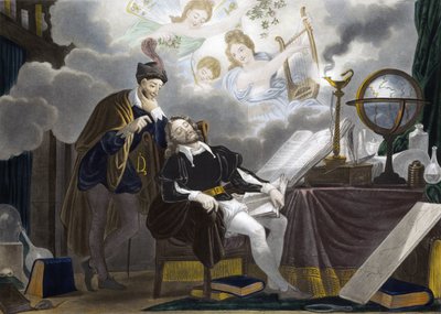 Faust og Mephistopheles - Faust est tente af Mephistopheles - gravering af Unknown artist