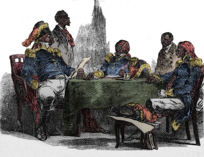 Faustin Soulouque (1782-1867) dit Faustin I, kejser af Haiti fra 1847 til 1859, repræsenteret ved et møde Indgravering fra "Emporio picturesco" 1850 af Unknown artist