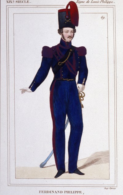 Ferdinand Philippe (Ferdinand-Philippe) Louis, hertug af Chartres, derefter hertug af Orléans (1810-1842). fransk prins, søn af kong Louis Philippe 1er (Louis-Philippe) af Frankrig. Stik fra 1850 af Unknown artist