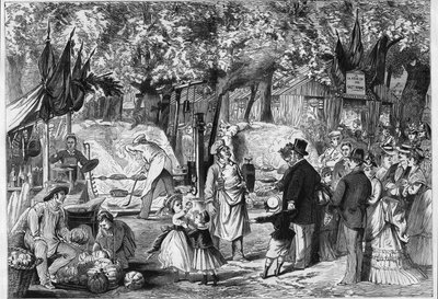 Fete des Loges: Et rotisserie opstillet i skoven Saint Germain (Saint-Germain) nær Paris af Unknown artist