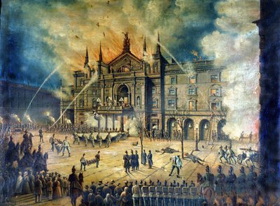 Brand af Wieneroperaen Wiener Ringtheater i 1881. Tegning fra 1800-tallet af Unknown artist