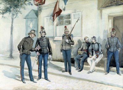 Brandmænd foran deres kaserne i 1870 af Unknown artist