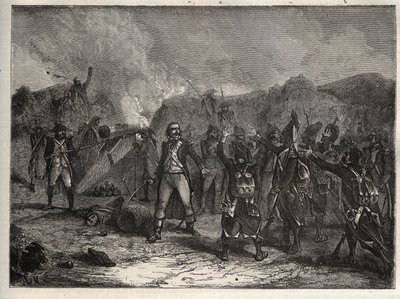 Første koalition: Oberst Antoine Guillaume (Antoine-Guillaume) Rampon (1759-1842) ved slaget ved Montenotte den 12. april 1796, under det italienske felttog mod Napoleon Bonapartes franske tropper mod de østrigske og sardiske arméer - fransk af Unknown artist