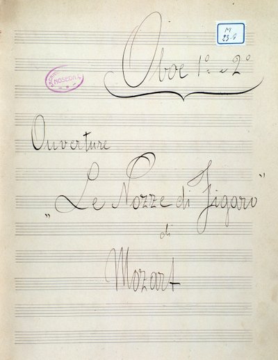 Første side med noder til obo af Le nozze di Figaro, opera af Mozart (1800-tallet) af Unknown artist
