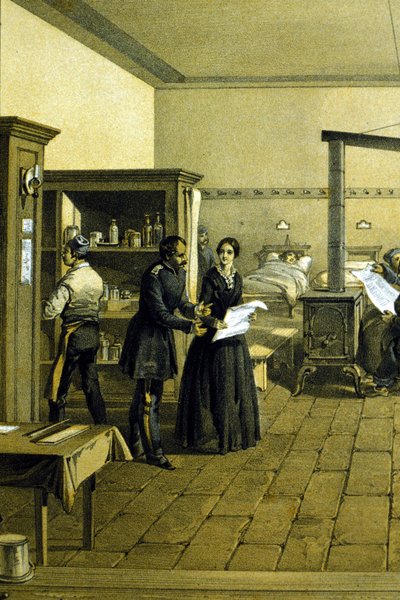 Florence Nightingale (1820 - 1910) på et hospital i Scutari i Tyrkiet omkring 1855 - Detalje af CHD3641 af Unknown artist