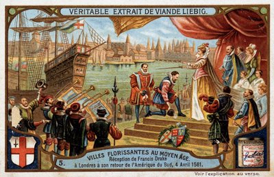 Blomstrende byer i middelalderen: reception af Francis Drake (1542-1596) i London (England), da han vendte tilbage fra Sydamerika, 4. april af Unknown artist