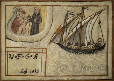 Tidligere voto (ex voto) sømand, populært tilbud som løfte om hengivenhed og taknemmelighed fra sømanden, der overlever til farerne ved havet, der kommer fra kirken Carmine, Torre del Greco, nær Napoli, Italien fra det 19. århundrede af Unknown artist