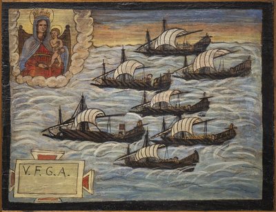 Tidligere voto (ex voto) sømand, populært tilbud som løfte om hengivenhed og taknemmelighed fra sømanden, der overlever til farerne ved havet, der kommer fra kirken af den hellige jomfru af buen i Napoli (Madonna dell