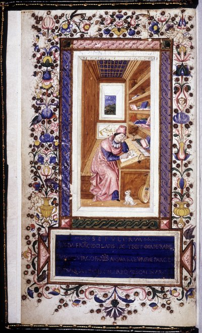 Francesco Petrarca (Petrarch) (1304 - 1374), miniature fra det 15. århundrede. Trivulziana bibliotek. Milano af Unknown artist