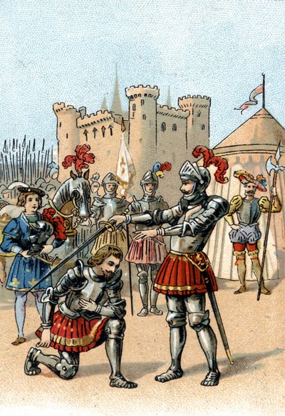 Frans I af Frankrig anmoder om at blive slået til ridder af Chevalier Bayard efter sejren i slaget ved Marignano, Italien af Unknown artist