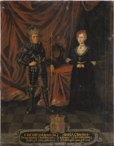 Frederic I de Danemark (Frederic de Schleswig Holstein) et Anne de Brandebourg - Kong Frederik I af Danmark (1471-1533) og Anna af Brandenburg (1487-1514), Anonym . Olie på lærred. Mål: 103x79,5 cm. Nationalmuseum Stockholm af Unknown artist
