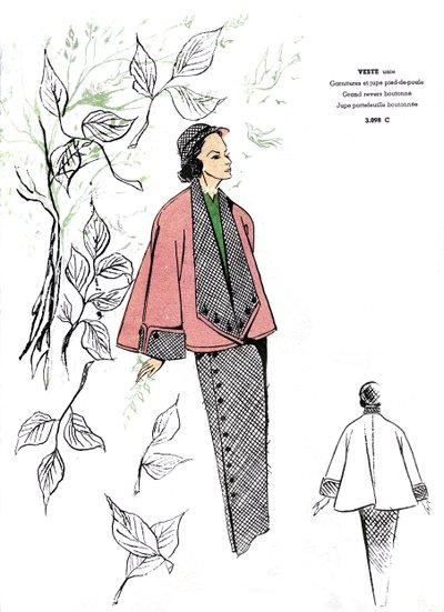 Fransk mode, design til houndstooth-outfit. af Unknown artist