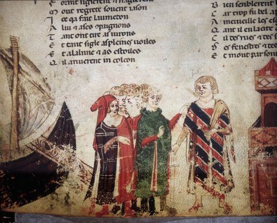 fransk købmand i Venedig. Miniature af "Roman de Troy"" af Benoit de Saint Maure. Biblioteca Marciana fra det 14. århundrede, Venedig af Unknown artist