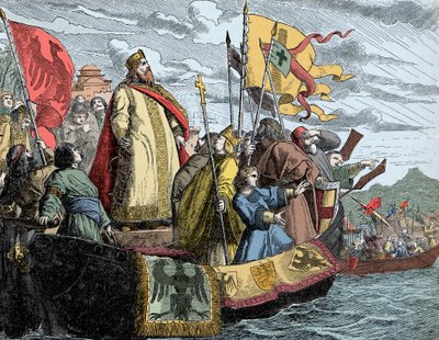 Friedrich krydser til Lilleasien - Frederic I kaldte Frederic Barberousse (1122/25-1190) (Frederik I af Hohenstaufen) under det 3. korstog (1189). af Unknown artist
