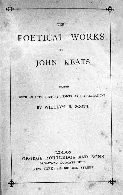 Frontispice af "" Poetical Works"" af digteren John Keats (1795-1821) 19. århundrede af Unknown artist