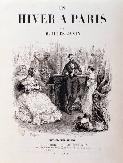 Frontispice af "" Un hiver à Paris"" af Jules Janin, parisere mødtes i en lounge under en reception. 1843 Privat samling af Unknown artist