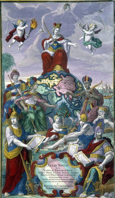 Frontispice af "New Atlas" af Seutter Georges Mattaus af Unknown artist