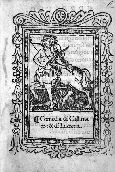 Frontispice af komedien "" La Mandragola "" af Niccolo di Bernardo dei Machiavelli (Nicolas Machiavel af Unknown artist