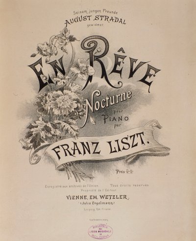 Frontispice af partituret "" En reve"" af Franz Liszt (1811-1886) Bologna fra det 19. århundrede, civico museo musicale af Unknown artist