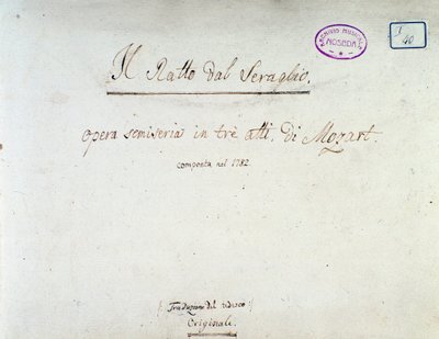 Frontispice til Bortførelsen fra Seraglio, opera af Mozart, Lichtenthal-version (1838) af Unknown artist