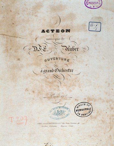 Frontispice af ""Acteon"" engelsk tegneserieopera af Daniel Francois Esprit Auber af Unknown artist