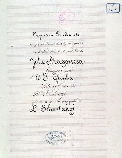 Frontispiz von Capriccio brillant über das Thema Jota Aragonese (Spanische Ouvertüre Nr. 1) von Mikhail Glinka von Unknown artist