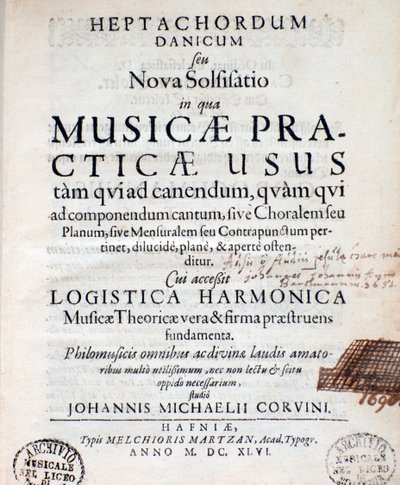 Frontispice af Heptachordum danicum af John Michael Corvinus af Unknown artist