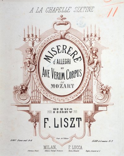 Frontispice af Miserere af Allegri og Ave verum corpus af Mozart, transskriberet af Liszt for klaver (1865) af Unknown artist
