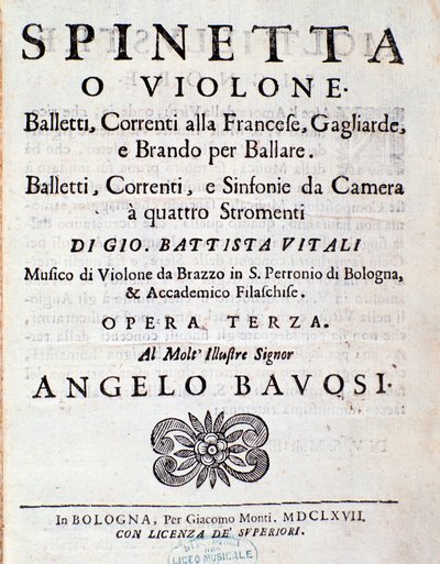 Frontispice af musikpartitur af ballet, franske strømninger opus 3 af Giovanni Battista Vitali (litho) af Unknown artist
