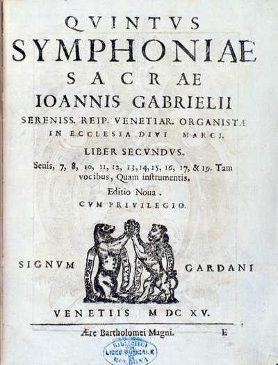 Frontispice af anden bog af Sacrae symphoniae af Giovanni Gabrieli af Unknown artist