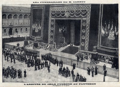 Begravelse af Sadi Carnot (1837-1894), tidligere fransk præsident, i Pantheon i Paris. Ankomst af begravelsestanken. Gravering i "" Le Parisien"" af Unknown artist