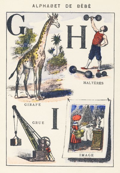 G H I: giraf, trane, håndvægte, billede af Unknown artist