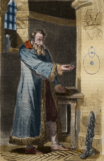 Galilæa og inkvisitionen: "" E pure so muove! "" (Og alligevel vender det). Den italienske astronom Galileo Galilei (1564-1642) udtalte sine ord i 1633 i sit fængsel efter at være blevet tvunget før inkvisitionen til at benægte sin teori om, at Jorden drej af Unknown artist
