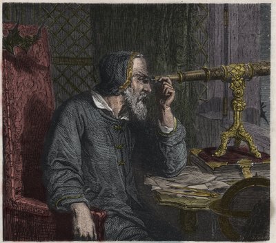 Galileo Galilei og hans teleskop af Unknown artist