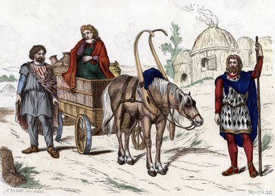 Gallisk bolig, kvinde, bonde, vogn, rig bonde, seletøj - i "" Civile og militære dragter af franskmændene i gennem århundrederne Paris F. Roy 1882 ". af Unknown artist