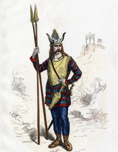 Gallisk leder før den romerske erobring - i "" Franskmændenes civile og militære dragter gennem århundrederne Paris F. Roy 1882". af Unknown artist