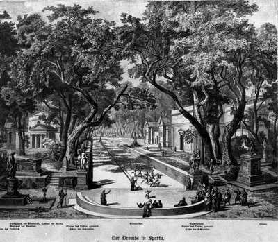 Spil i Sparta (Grækenland) i antikken. 1800-tals gravering. af Unknown artist