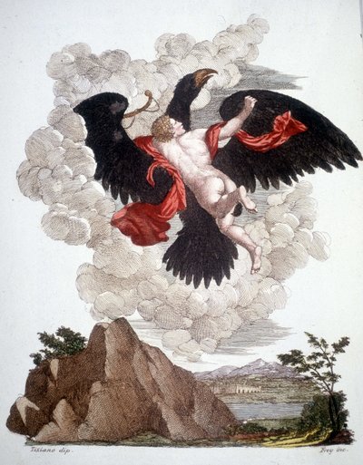 Ganimede fjernet af Jupiter (Zeus) forvandlet til en ørn - gravering af Unknown artist